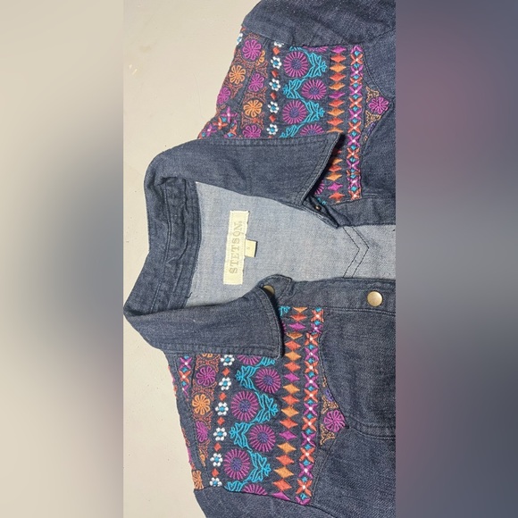 Stetson Denim Embroidered Button Snap Mid Blue Dress with Belt Loops S - Picture 3 of 3